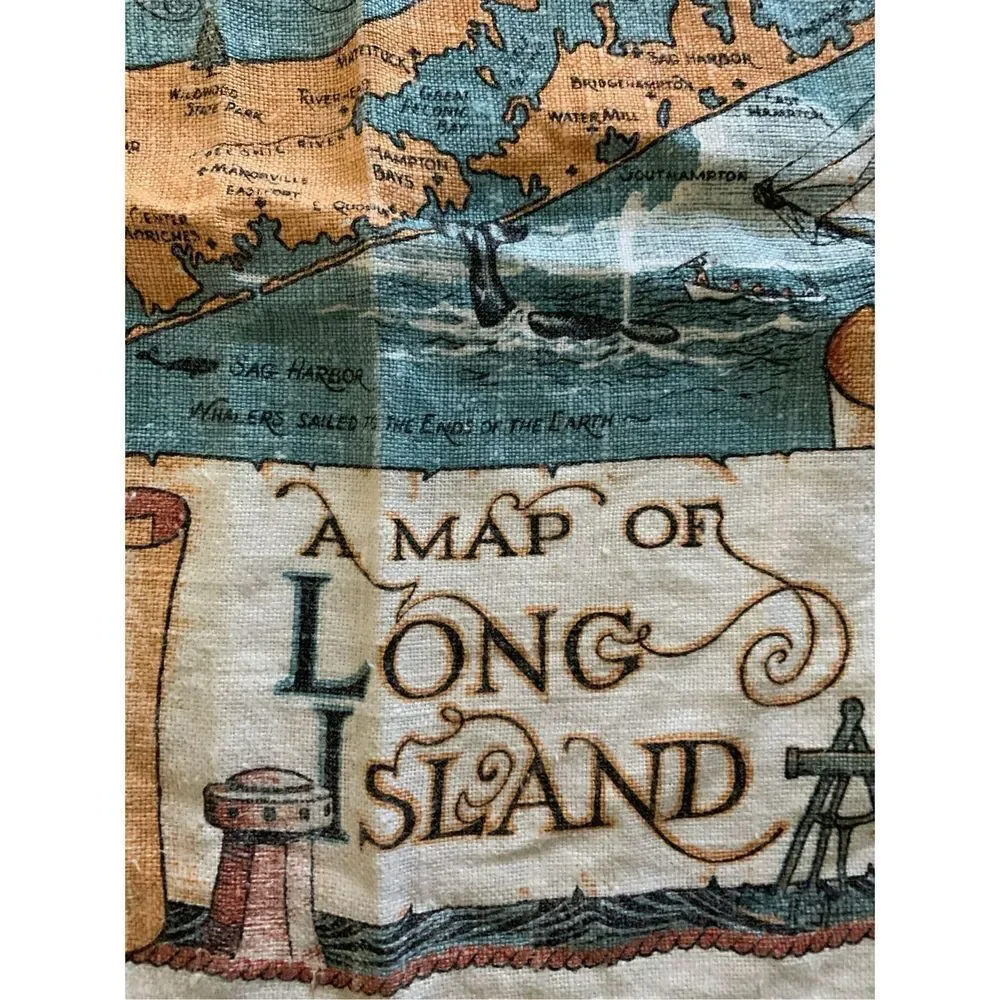 Vintage 70s Richard Batchelder A Map of Long Island Print on Linen